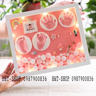 ☾(In Ảnh Miễn Phí, Giao Hàng Nhanh) Khung In Dấu Chân Tay Bé Size M: 29x34cm