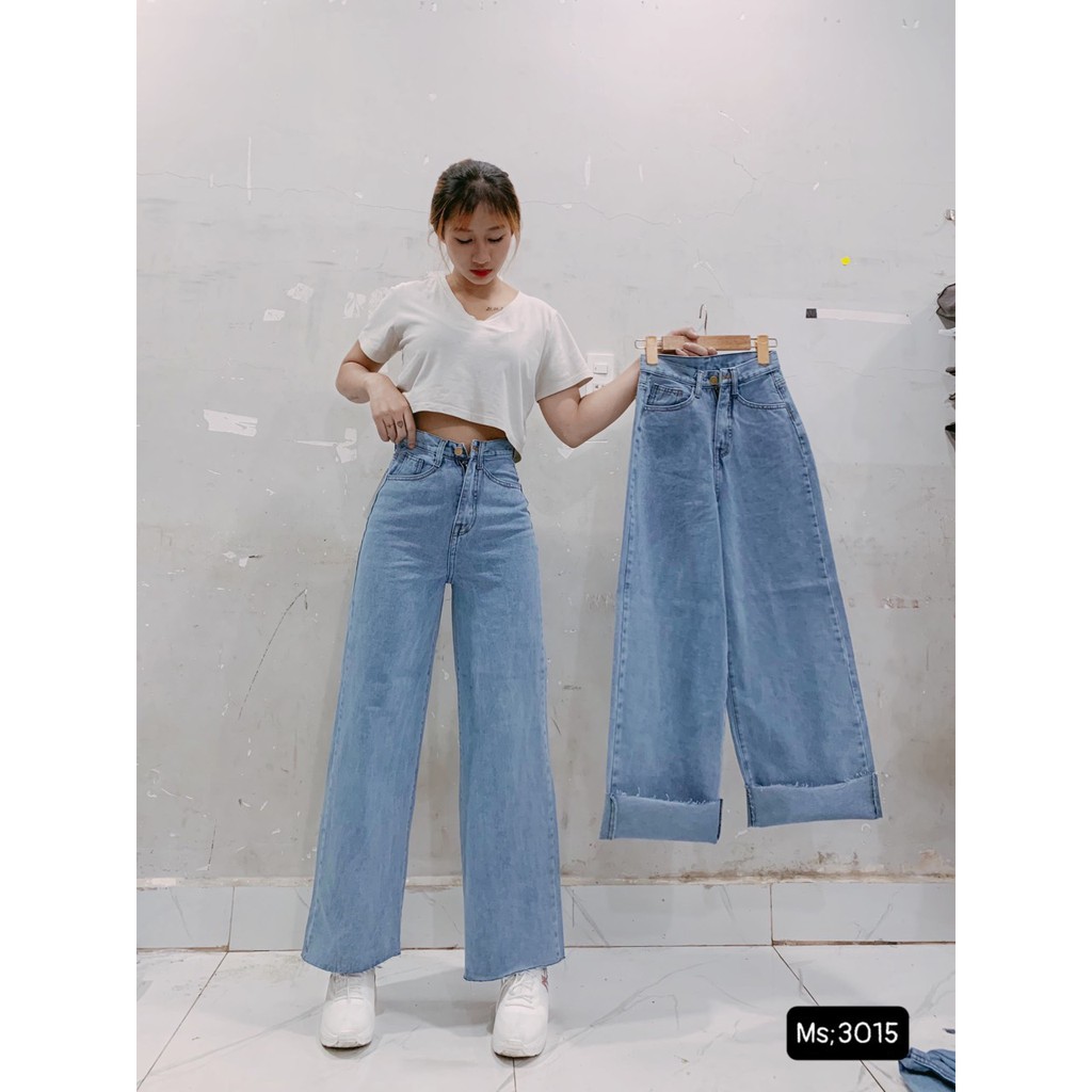[ RỘNG TUA ] QUẦN JEAN ỐNG RỘNG NỮ LƯNG CAO MÀU XANH NHẠT LAI TUA CAO CẤP HADI ĐỦ SIZE S, M, L FORM DÀI RỘNG CỰC CHUẨN