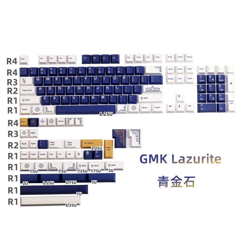 Keycaps GMK lazurite, 144 phím keycaps Cherry Profile DYE-SUB Cá nhân hóa GMK Keycaps cho bàn phím cơ