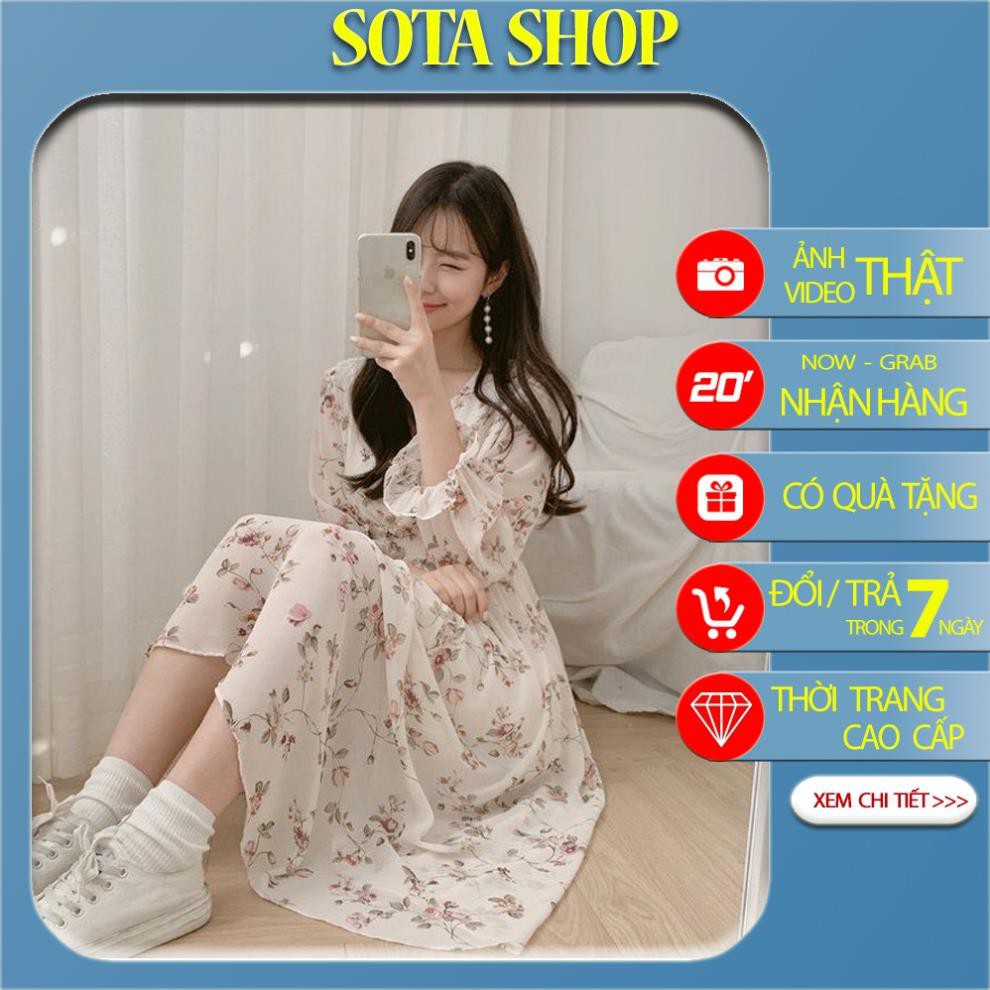 [Ảnh thật/Video] Váy babydoll hoa nhí, váy hoa nhí dáng rộng - ullzang dáng dài cổ tim voan tơ Vintage Sota Shop  ྇