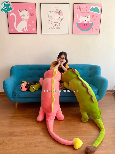 Gấu Bông Khủng Long Đuôi Tim chất nhung co dãn 4 chiều cao cấp, kích thước 1m9-1m5-1m2-85cm-60 cm