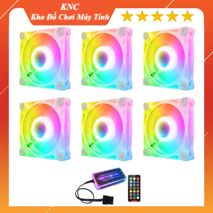 Bộ 6 Quạt Tản Nhiệt Diamond V3 12cm Fan Led RGB Đồng Bộ Màu Hub Coolmoon