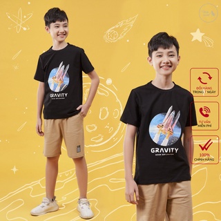 Áo phông bé trai size đại, áo thun cho bé cỡ 12-15 tuổi in tên lửa gravity, hàng cotton xuất