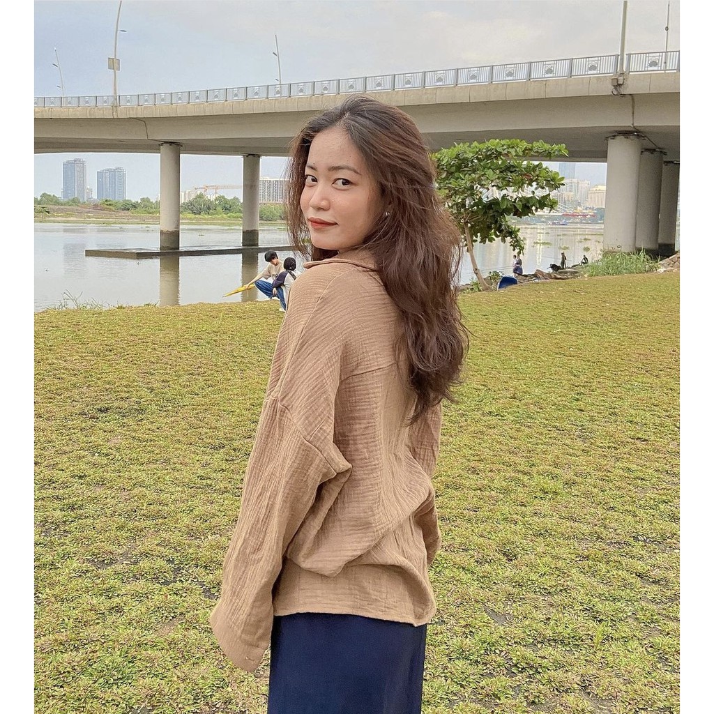 Áo Sweater Polo chất nỉ lót lông form rộng dài tay kiểu dáng Hàn Quốc - Xưởng May Hạnh | BigBuy360 - bigbuy360.vn