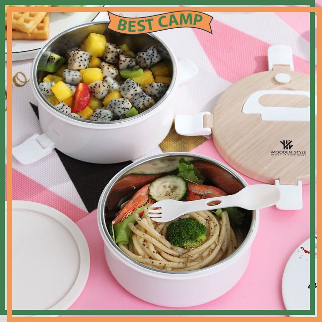 Hộp Cơm Giữ Nhiệt 2 Tầng INOX 304 Hình Tròn 1.6L | BigBuy360 - bigbuy360.vn