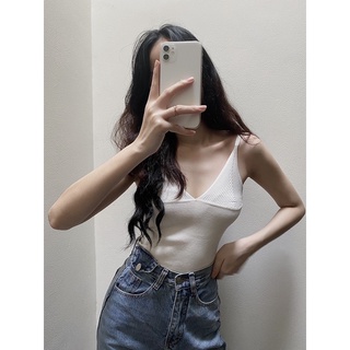 Áo len dệt kim 2 dây dáng lửng