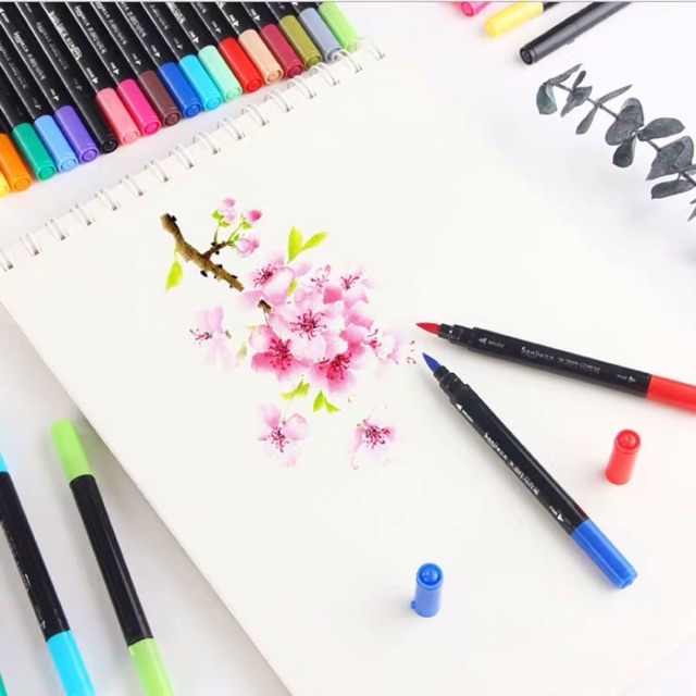 Hộp 12 bút lông brush pen 2 đầu tô màu siêu đẹp