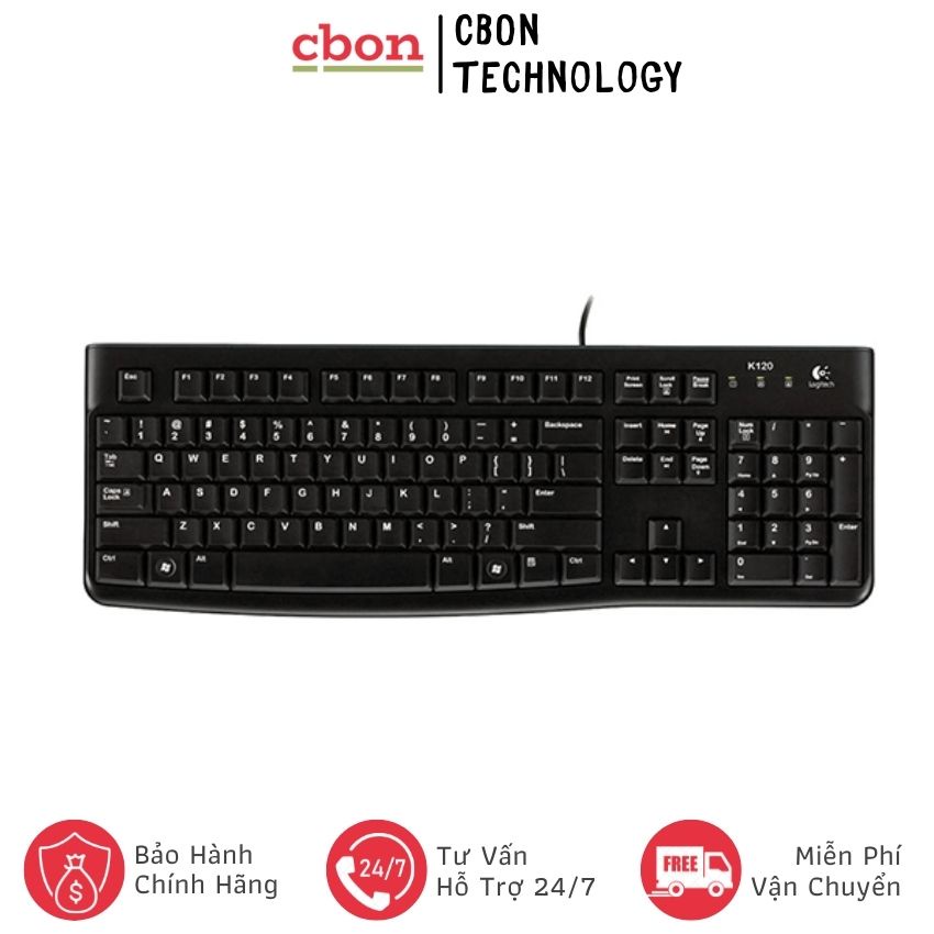 Bàn phím Logitech K120 -CBon Technology- CB0013 Hàng Chính Hãng Giá Tốt, Bảo Hành 36 Tháng, Bền Đẹp