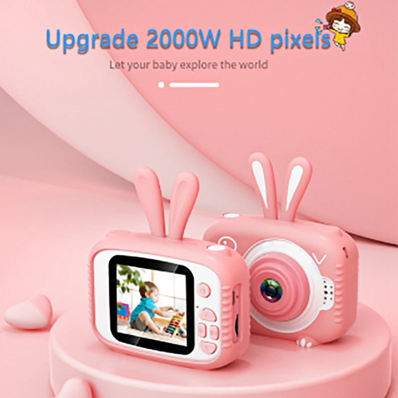 Mini Kid Camera HD 1080P Portable Digital Video Photo Camera 2 Inch Screen Display Children Game Camera-Pink