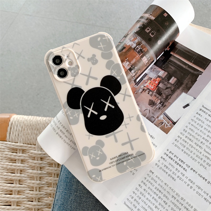 Ốp Điện Thoại Viền Vuông In Hình Gấu Hoạt Hình Cho iPhone 13 12 11 Pro Max XS Max XR X 8 7 Plus