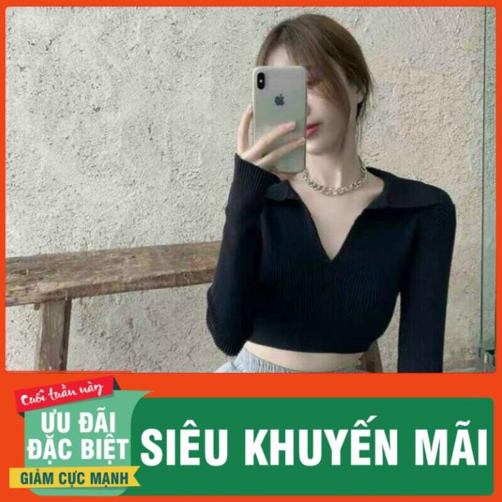 Áo Croptop Cổ V Tay Dài CT27 Chất Thun Gân Co Giản, Hàng Chuẩn Đẹp kiểu dáng Ulzzang