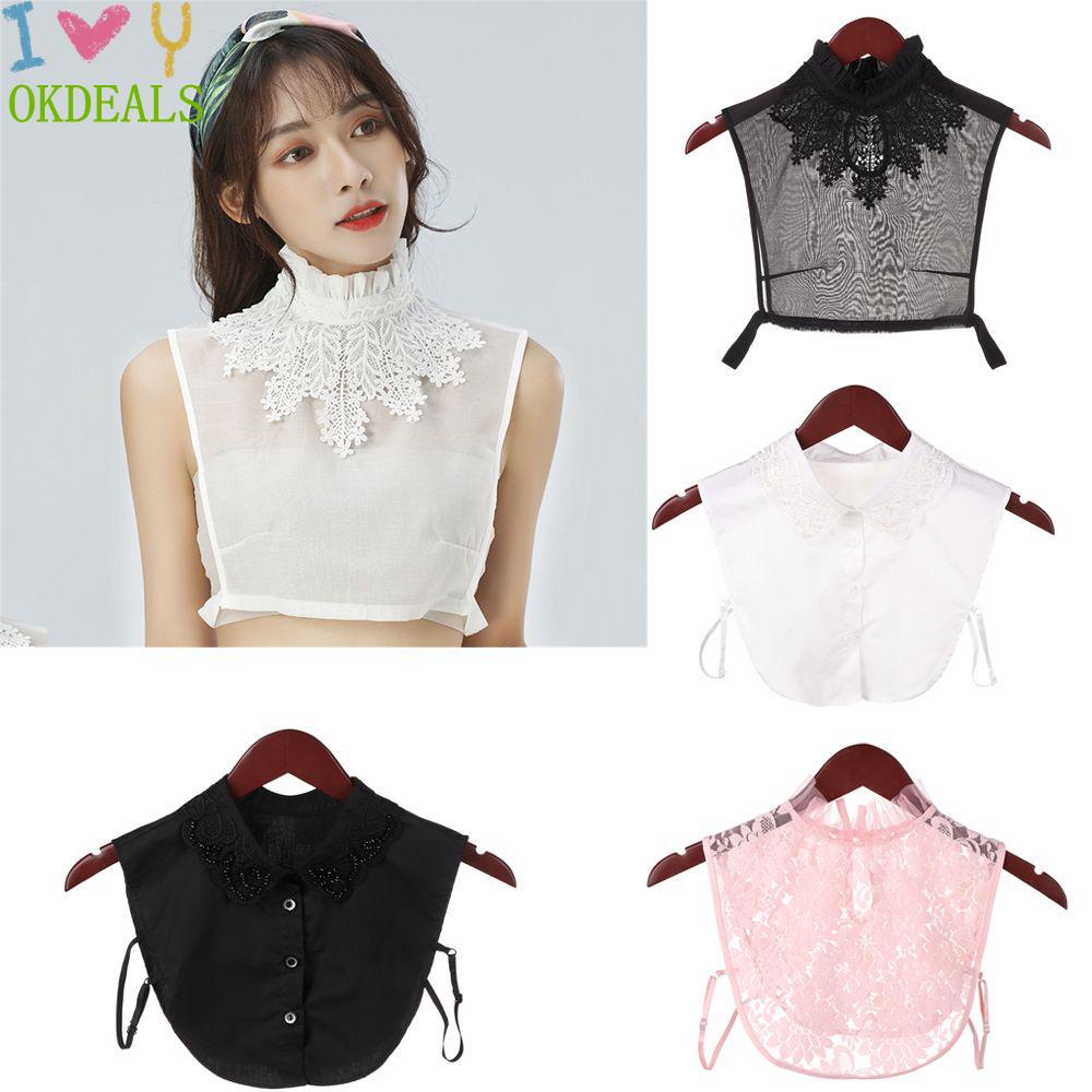 Cổ Áo Sơ Mi Giả Bằng Vải Cotton Phối Ren Hoa Thời Trang Thanh Lịch Dành Cho Nữ
