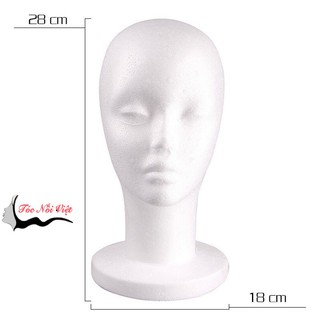 Đầu manocanh nữ bằng xốp trưng bày tóc giả, nón
