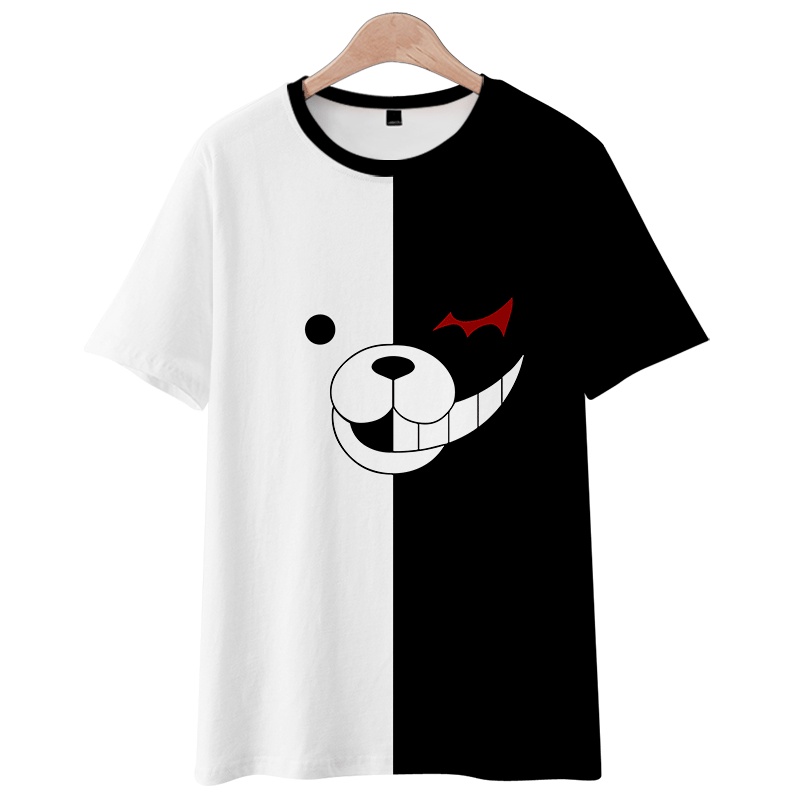 Áo Thun Tay Ngắn Cổ Tròn In Hình Gấu Trắng Đen Phong Cách Đường Phố Cho Nam Và Nữ