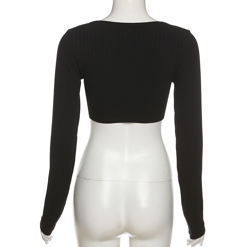 DUNEA Áo croptop tay dài cổ chữ v thời trang dành cho nữ