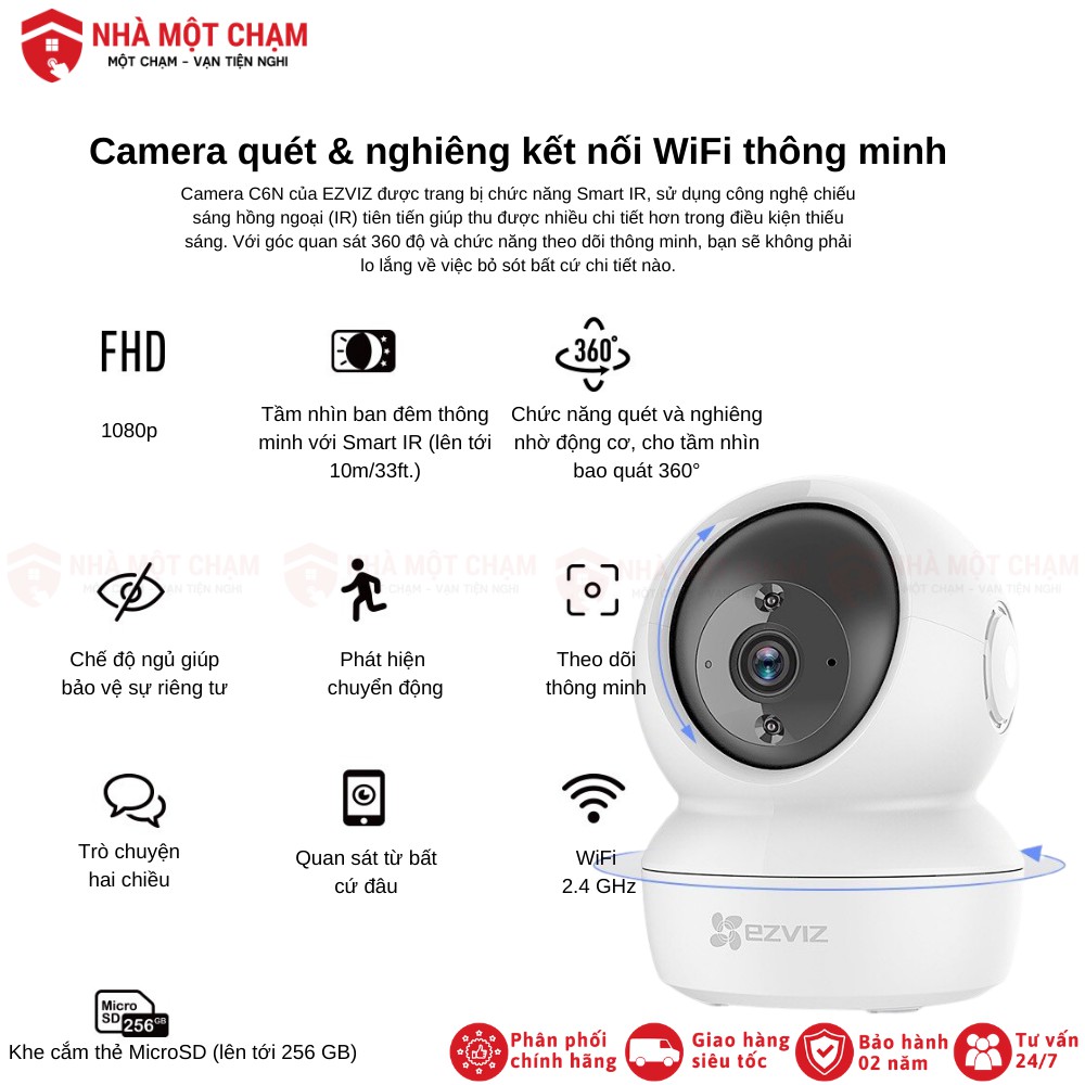 Camera wifi Ezviz C6N 1080P quay quét 360 độ, đàm thoại 2 chiều