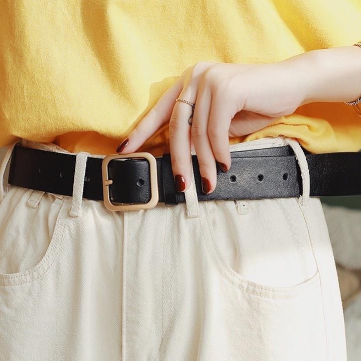 Dây thắt lưng Nữ Nam Unisex Ulzzang mặt vuông có gài bản to vừa 3cm - Dây Belt lưng 1Minute PKTL02 Tốt