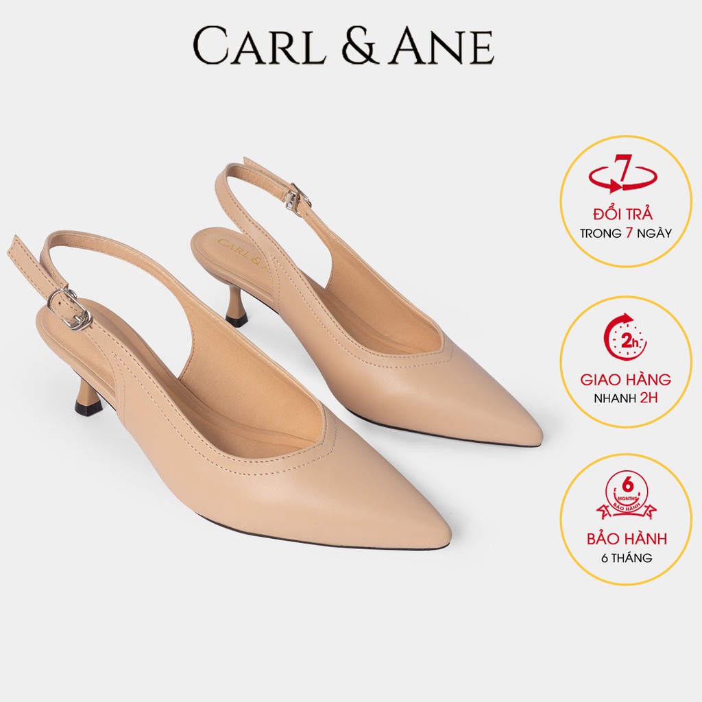 Carl &amp; Ane Giày cao gót mũi nhọn phối dây mảnh cao 5cm màu nude - CL011