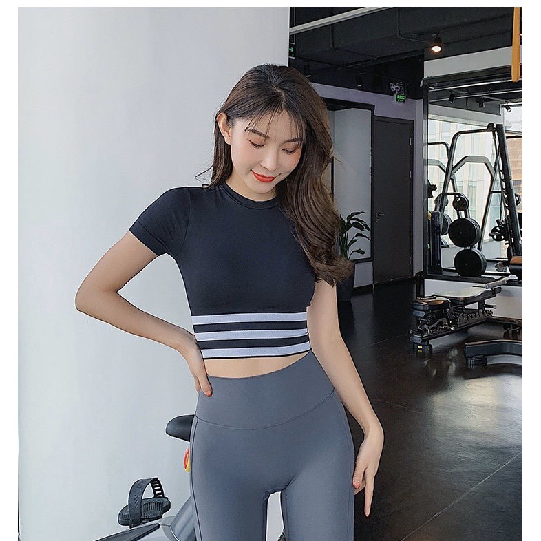 Aó Tập Gym Nữ - Áo Dệt Crop Cọc Tay Bo Soc Bin Sport A069