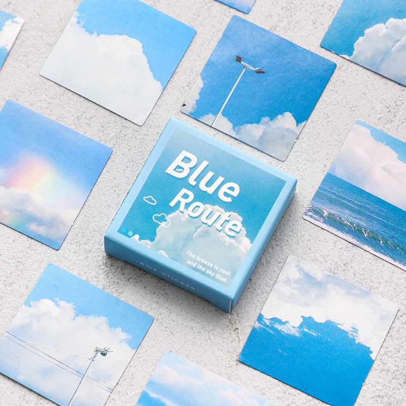 Hộp 46 chiếc sticker phong cảnh bầu trời màu xanh da trời aesthetic hình  vuông trang trí | Shopee Việt Nam