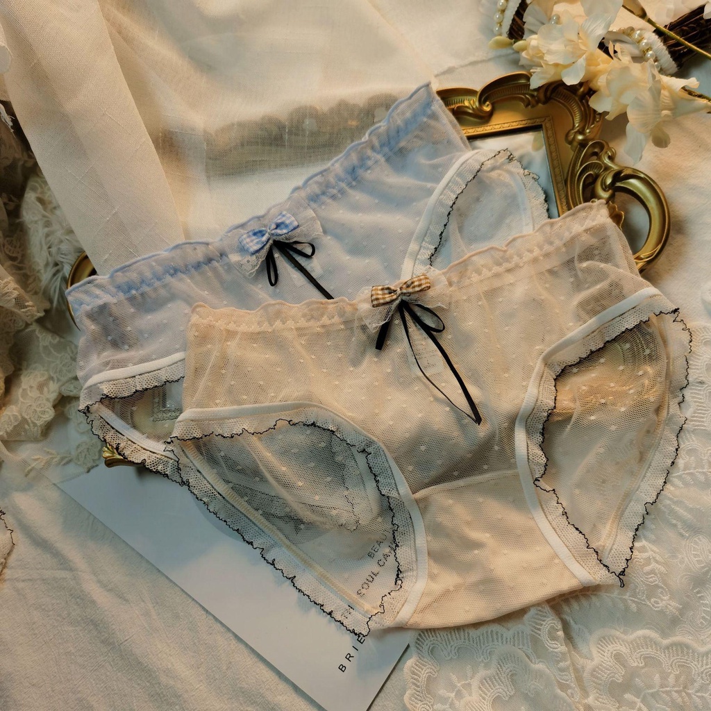 Mocho Quần Lót Cotton Phối Lưới Thoáng Khí Lưng Vừa Họa Tiết Trái Tim Ngọt Ngào Cho Nữ