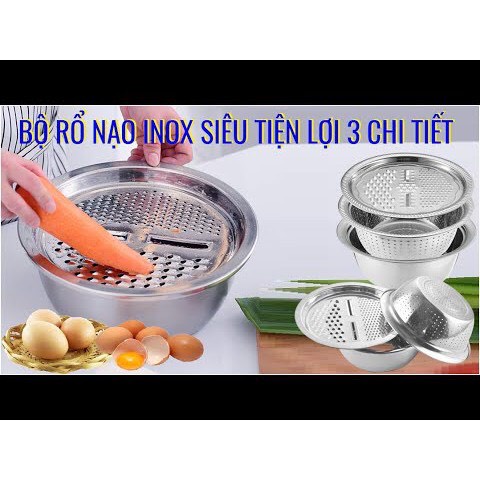 Bộ rổ nạo inox kèm chậu đa năngnạo củ quả 3 món