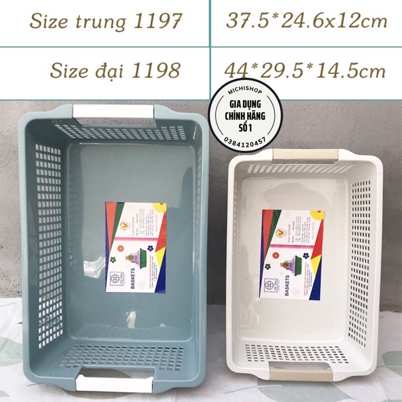 Rổ Nhựa Chữ Nhật 3 Size Có Quai Cầm Đựng Tài Liệu, Đồ Dùng Văn Phòng, Nhà Bếp Đa Năng Nhựa Việt Nhật Cao Cấp