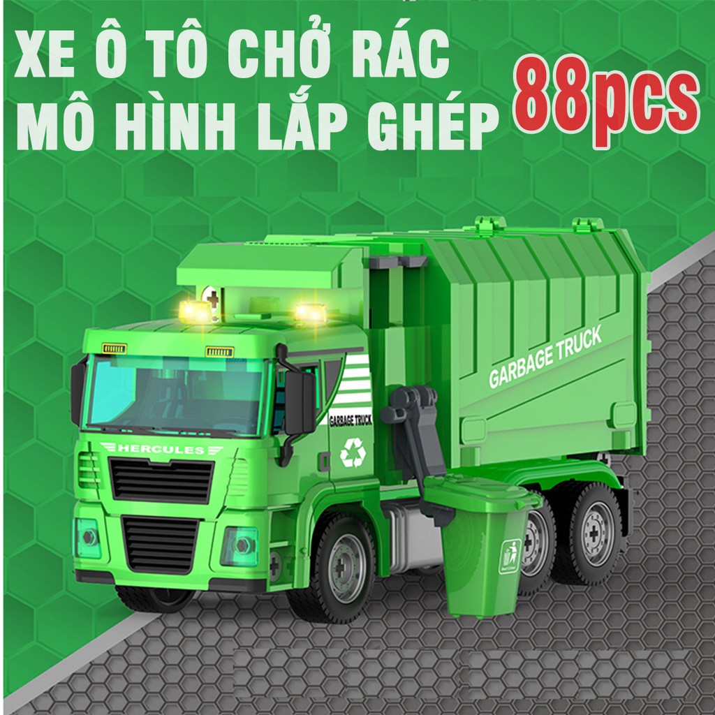 Đồ chơi lắp ghép lego mô hình xe chở rác gồm 88 chi tiết có âm thanh và đèn xe ô tô đồ chơi trẻ em MS-B0780