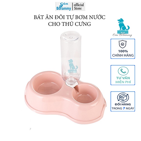 Bát ăn cho mèo - khay đôi ăn mèo chó có bình nước 500ml tự động