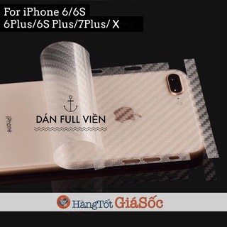 [FREESHIP 99K TOÀN QUỐC] Miếng dán Carbon Full mặt sau iPhone 5->7 Plus (dán 3D mặt sau iphone, hangtotgiasoc)