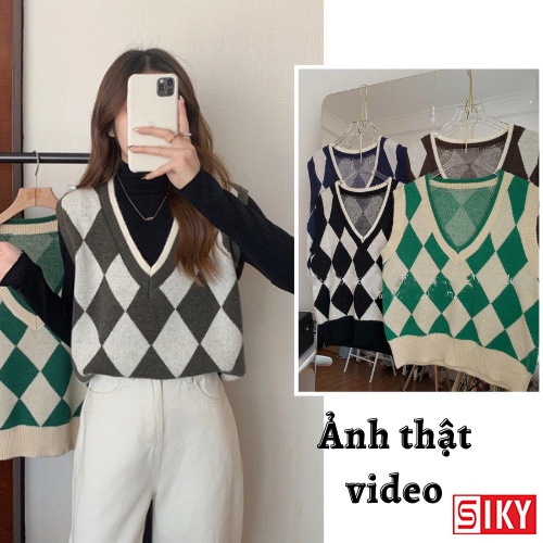 Áo gile len nữ SLIKY họa tiết quả trám chất đẹp - GL11