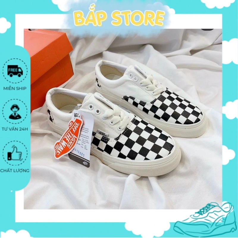 Giày 𝐕𝐀𝐍𝐒 Caro Buộc Dây Viền Trắng, Giày Thể Thao 𝐕𝐀𝐍𝐒 Đen Old Skool Nam Nữ Full Bill Hot Nhất 2022