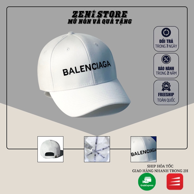 Mũ lưỡi trai, Nón kết xuất khẩu Zeni Store Balen trắng logo đen thêu chữ nổi Siêu HOT Freeship, Full Hộp