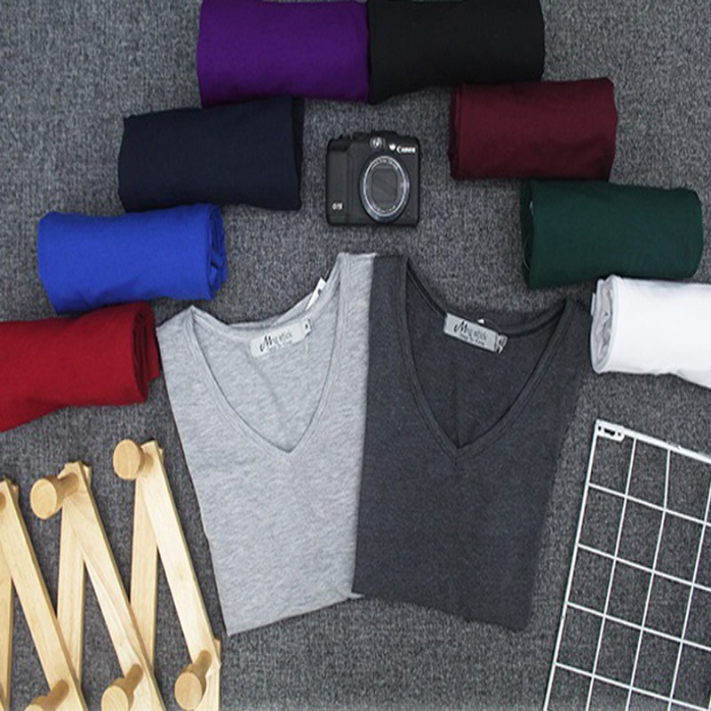 Áo thun cổ tim nữ trơn tay ngắn KING Áo phông ngắn tay nữ chất liệu thun cotton thấm hút mồ hôi tốt form ôm giá rẻ V06