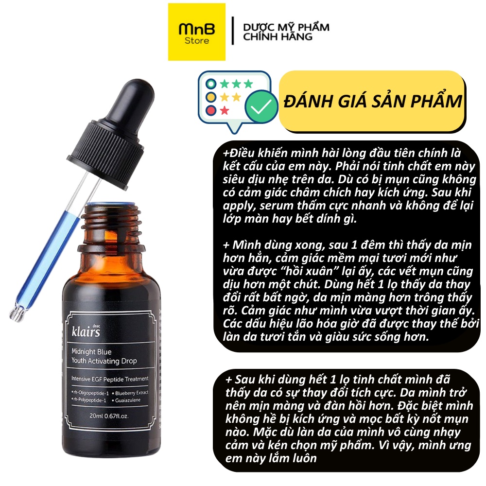 Tinh chất dưỡng ẩm da Serum Klairs Midnight Blue Youth Acticating Drop hàn quốc 20ml