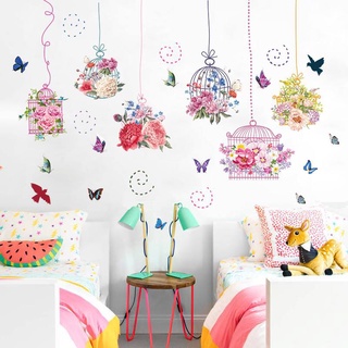 [HCM]DECAL DÁN TƯỜNG LỒNG CHIM HOA SẮC MÀU
