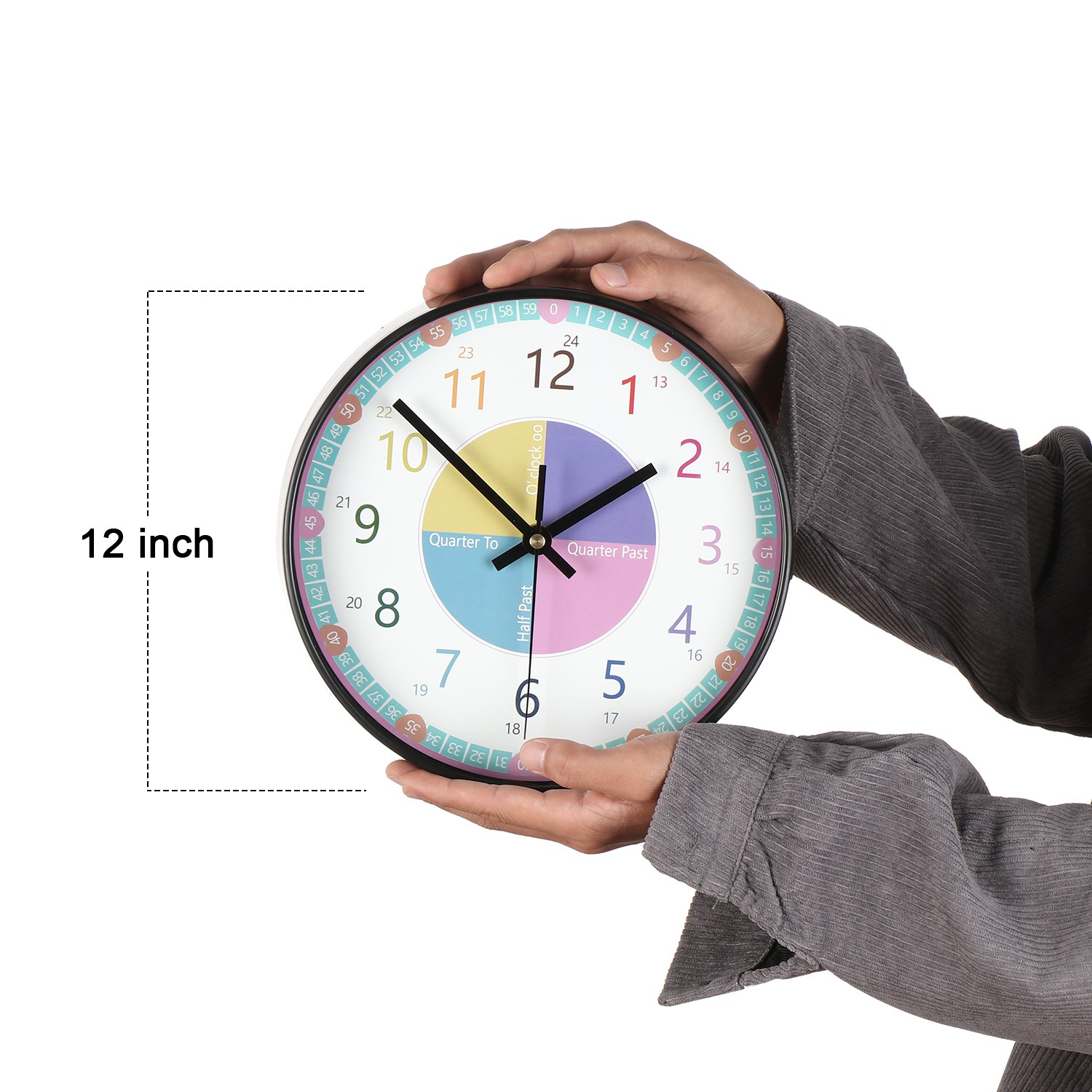 JANE Playroom Wall Clock Nice Wall Decor Telling Time Educational for Classroom Kids Learn to Tell Time Easily Teaching Clock Kids Bedroom Clock for Kids with Silent Movement