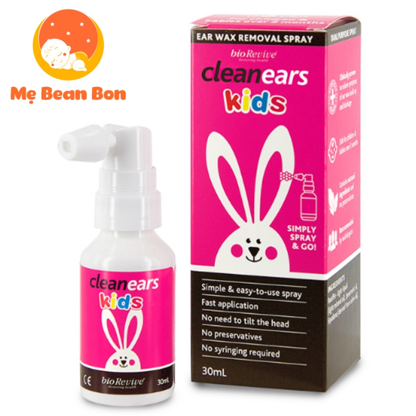 Xịt ráy tai Clean Ears Kids của Úc 30ml cho bé giúp lấy ráy tai làm tan ráy tai hiệu quả cho bé từ 2 tháng tuổi trở lên