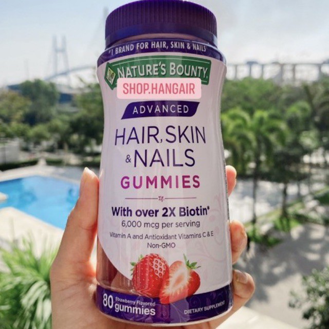 Kẹo dẻo mọc tóc nắp tím mới 2X biotin Nature’s Bounty Hair, Skin & Nails gummies 6000mcg