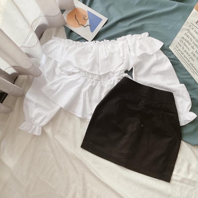 [Mã 153FASHIONSALE1 giảm 10K đơn 50K] Áo bẹt vai tầng tay bo babydoll