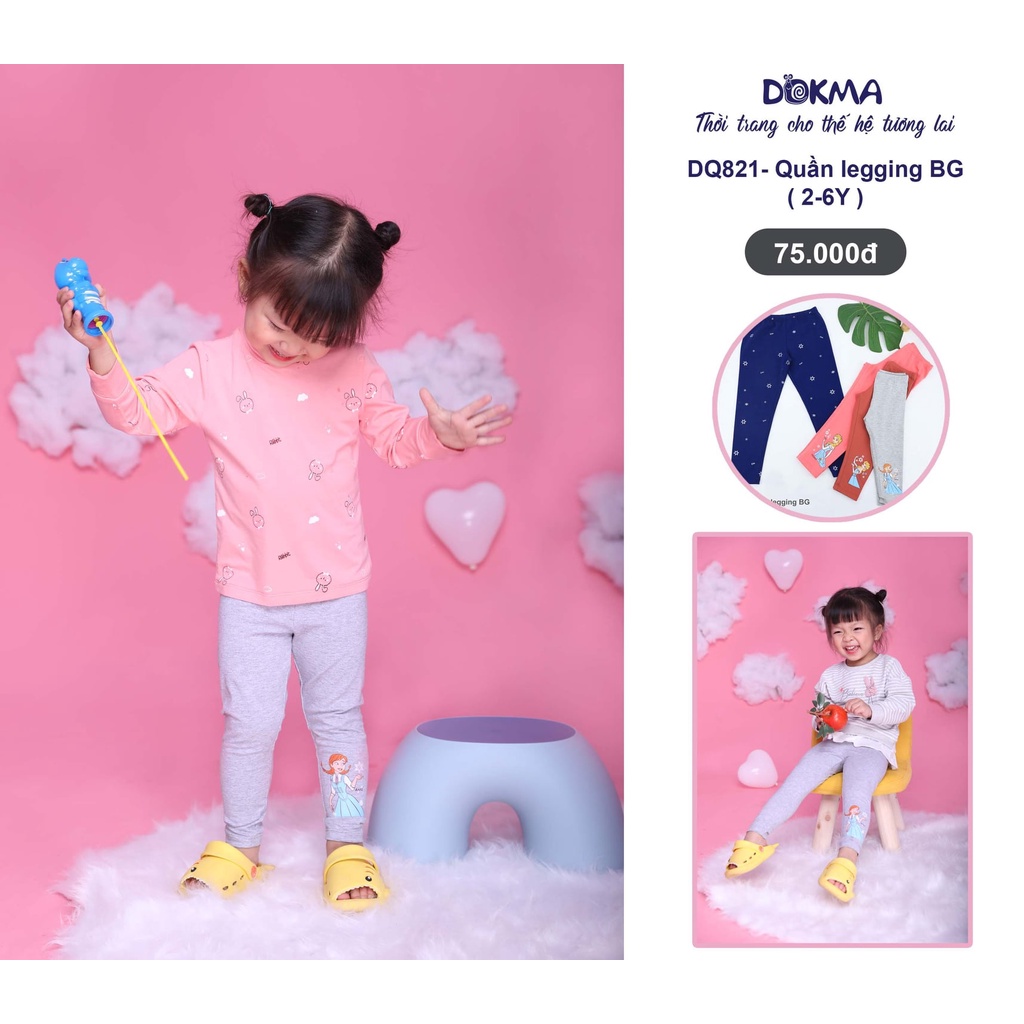 DQ821 Quần dài legging in hình Dokma vải cotton mỏng cho bé gái (2-6T)