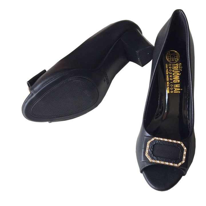 Giày cao gót nữ hở mũi Trường Hải gót vuông 5cm da mềm mại CG309