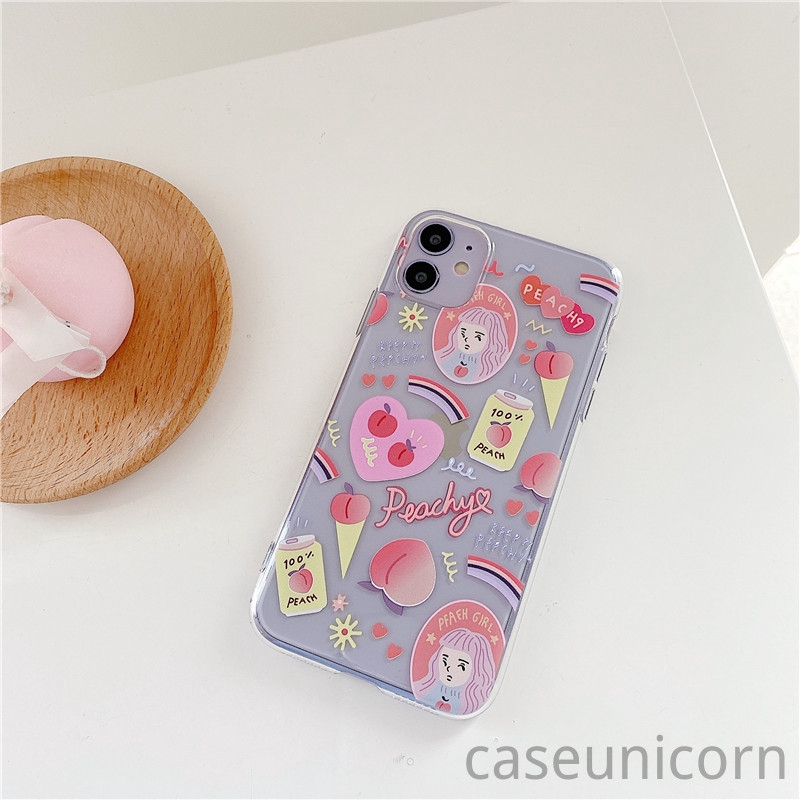 Ốp điện thoại mềm trong suốt in hình cô gái và đào hoạt hình cho iPhone 6 6s 7 8 Plus 11 12 Pro Max iPhone 12 mini XR X XS MAX | BigBuy360 - bigbuy360.vn
