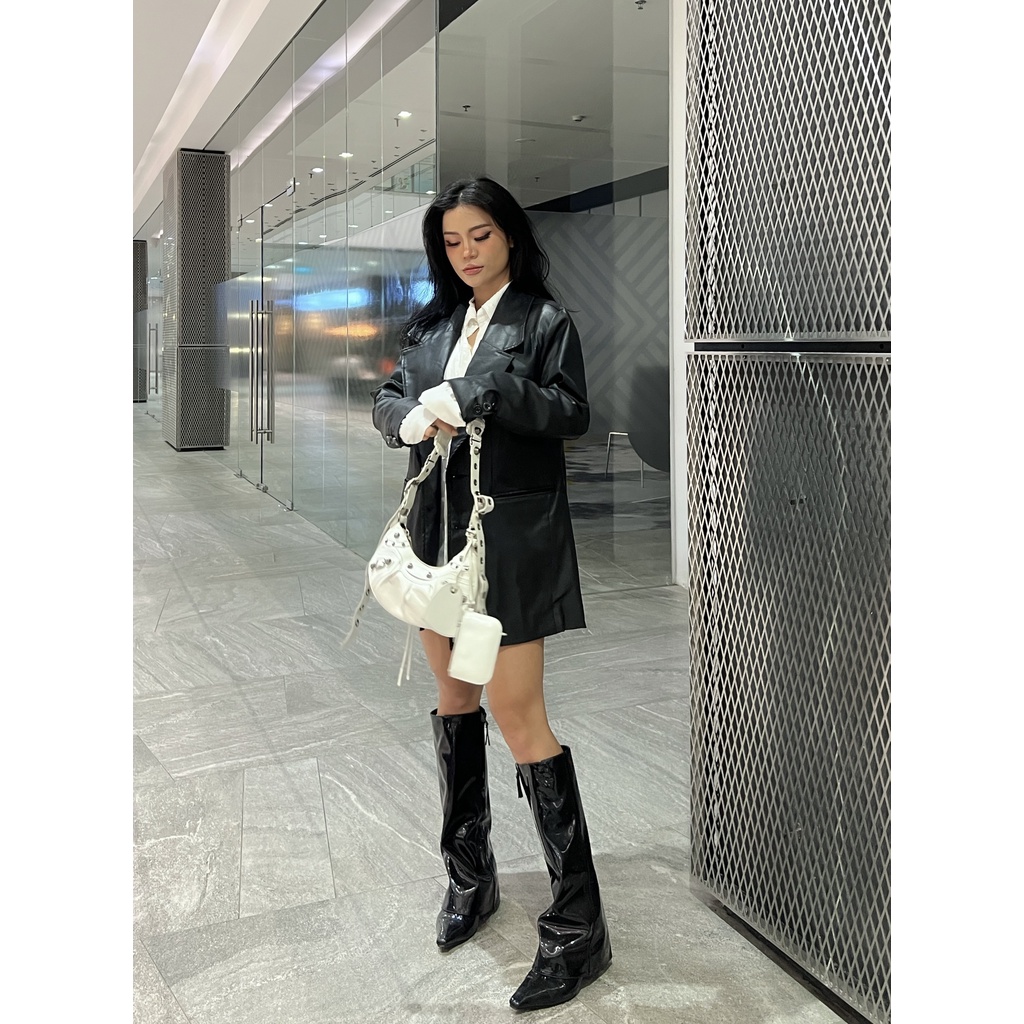 Set Leather gồm áo khoác và quần giả da