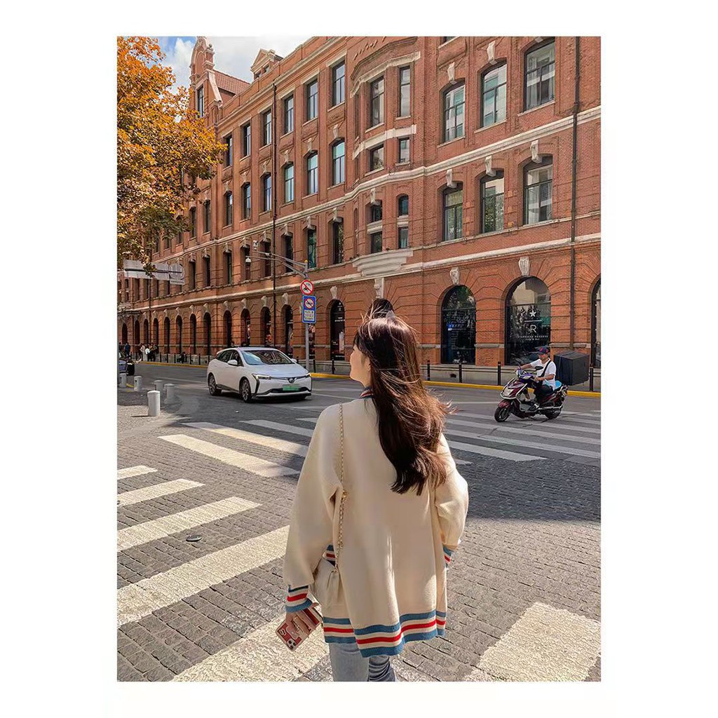 Áo Khoác Cardigan Sọc Len Dệt Kim Cổ Chữ V Thu Đông 2021 | BigBuy360 - bigbuy360.vn