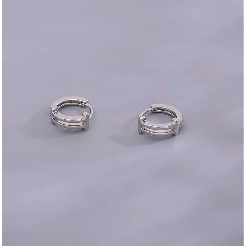 Khuyên tai bạc khuyên tròn trơn sát tai hai đường song song