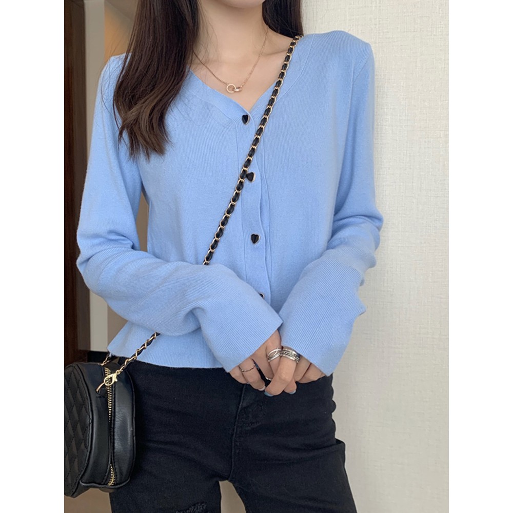 Áo khoác cardigan dệt kim tay dài cổ V thời trang mùa thu | BigBuy360 - bigbuy360.vn