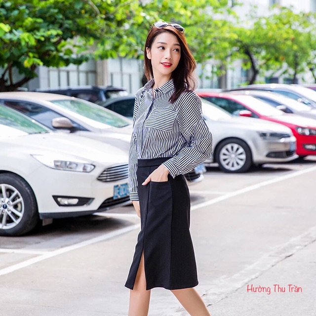 Chân váy chữ a xẻ trước có túi | BigBuy360 - bigbuy360.vn