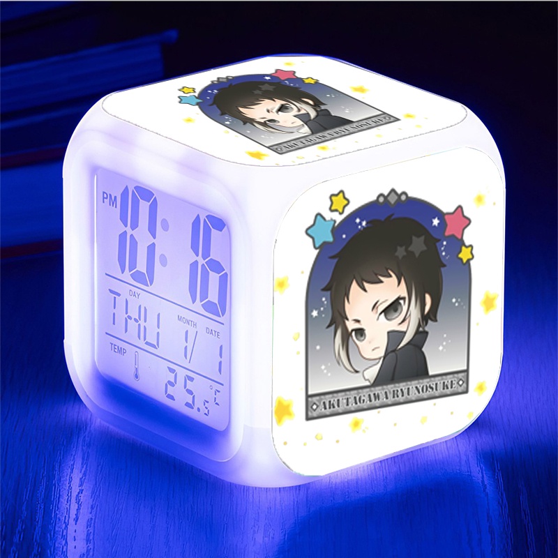 Đồng hồ báo thức để bàn in hình anime chibi BUNGOU STRAY DOGS LED đổi màu