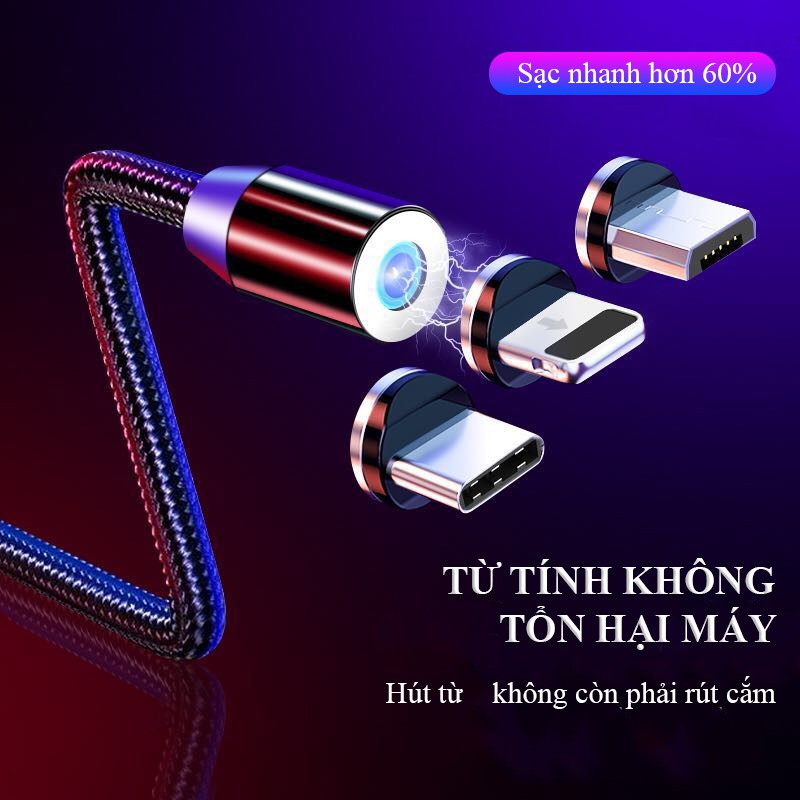 Cáp sạc từ tính cao cấp Cát Thái 3 In 1 hiện đại sang trọng sạc nhanh hơn đầu kết nối có thể làm nút chống bụi cực bền